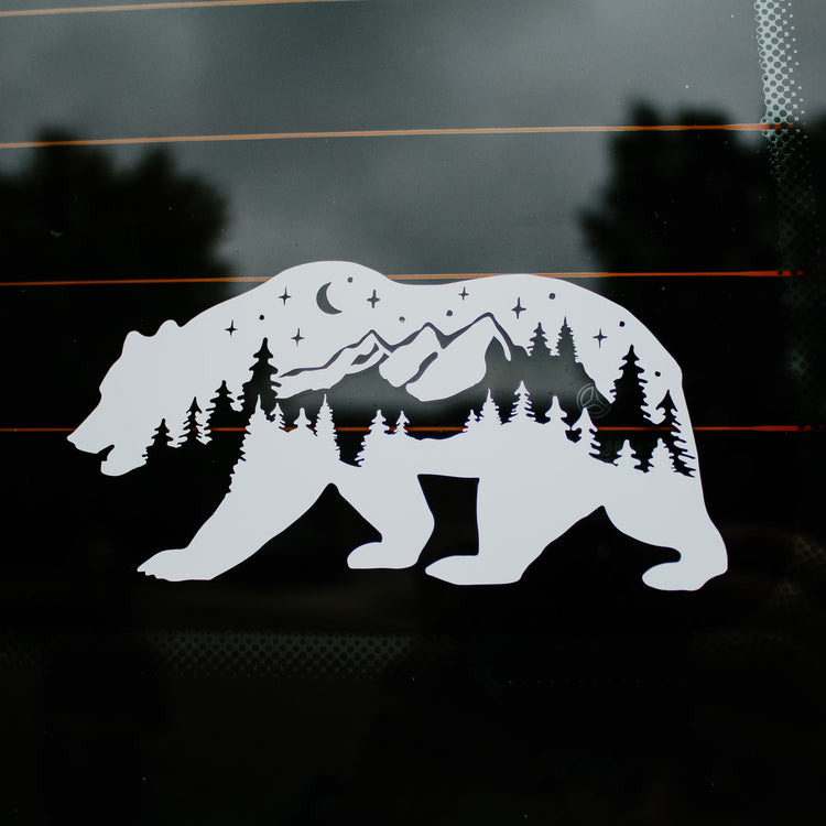 Adventure Bear decal from Decals, featuring a detailed bear design suitable for decorating laptops, water bottles, or walls.