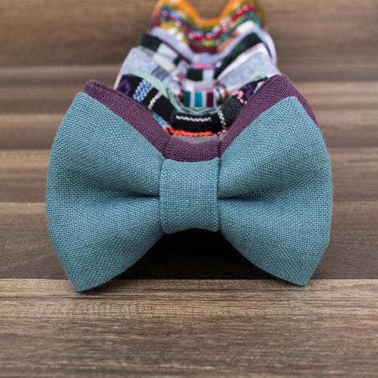 Steel Blue Linen Bow Tie