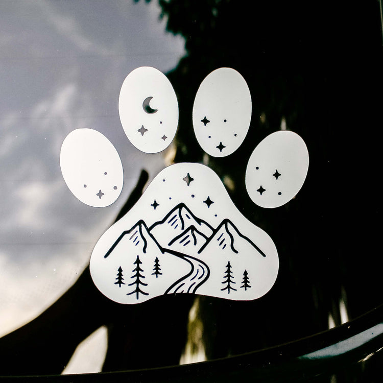 Decals Mountain paw print decal featuring a mountain design, ideal for decorating walls or surfaces with a nature-inspired theme