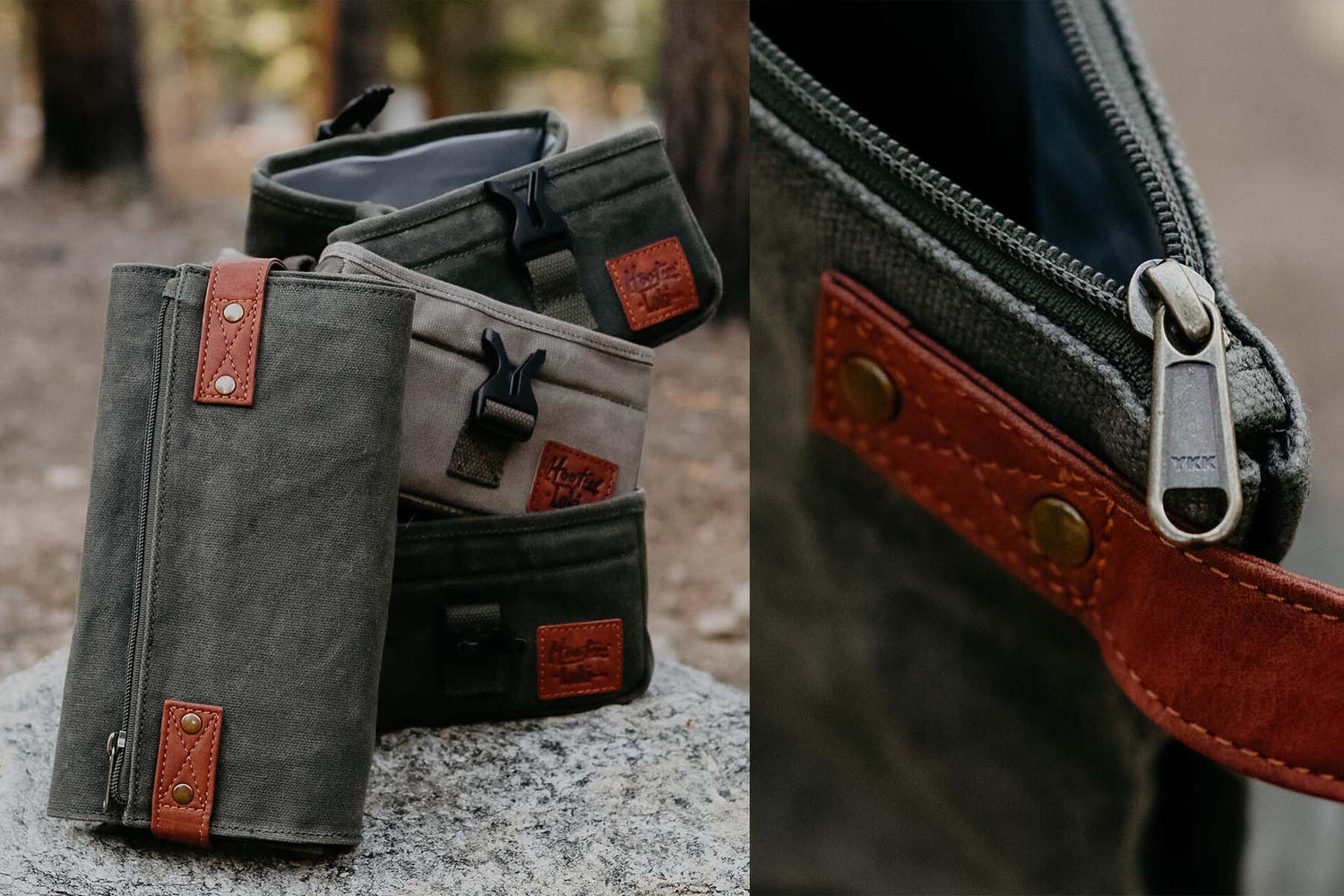 Load video: waxed canvas dog food carrier