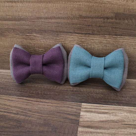 Steel Blue Layered Linen Bow Tie