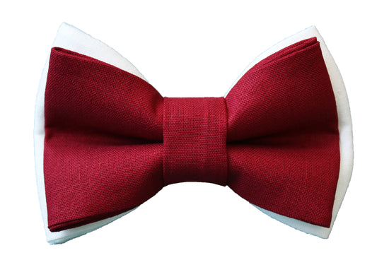 Cranberry + White Linen Bow Tie