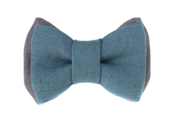 Steel Blue Layered Linen Bow Tie